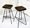 Brooir Angled - Brother Handmade Reclaimed Wooden Stool with powder coated Round bar angled out steel legs Made to Order