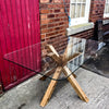Enn Glass - Handmade Reclaimed Wood Star Legged Glass Top Table. Cafe Bar Restaurant. Custom Made to Order.