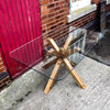 Enn Glass - Handmade Reclaimed Wood Star Legged Glass Top Table. Cafe Bar Restaurant. Custom Made to Order.