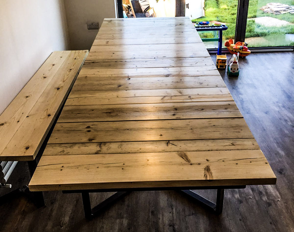 Groa - Handmade Reclaimed Industrial Chic Steel Wood Steel Extending Dining Table.Bar Cafe Restaurant Furniture Steel Wood Made to Order