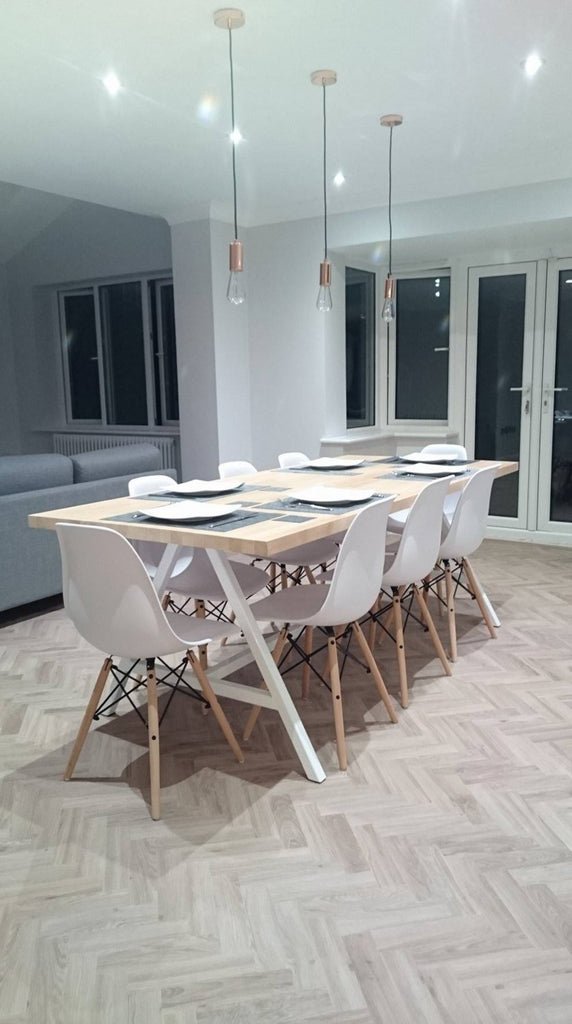 SKAPARI (Large) - Creator Handmade Large White Powder Coated A Frame Beach/Oak worktop Table - Made to order