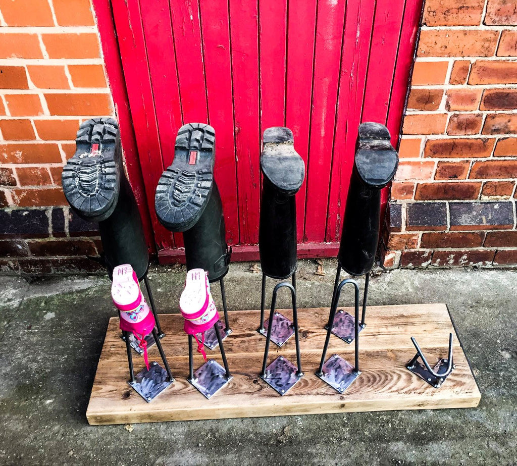 Combi - Hand Made Reclaimed wood and hairpin Boot / Welly rack Indoor or outdoor use | Hand & Craft Furniture