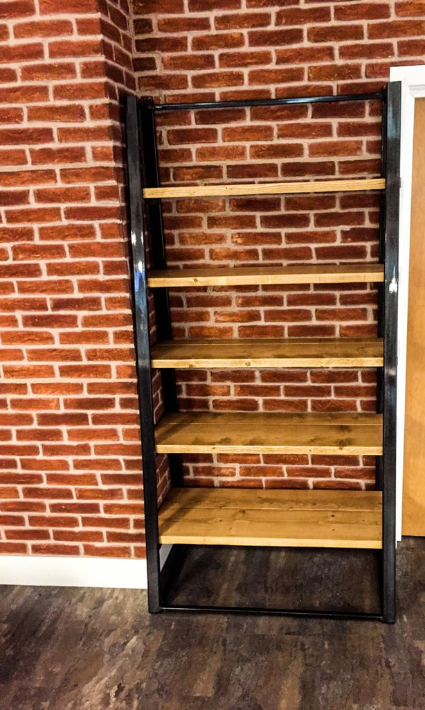 STIGA - Steel Ladder Handmade Reclaimed Wood with Box Steel Support Shelving | Hand & Craft Furniture