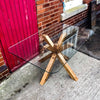 ENN (Glass) - Handmade Reclaimed Wood Star Legged Glass Top Table. Cafe Bar Restaurant. Custom Made to Order.
