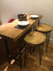 OFSI - Handmade Industrial Chic Reclaimed Wood & Steel Box Leg Brekkie Bar, Poser Table w/ 2 Handcarved Hairpin Stools Custom Made To Order.