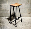 VASKR - Handmade Reclaimed Wooden Stool with powder coated Round bar angled out steel legs Made to Order