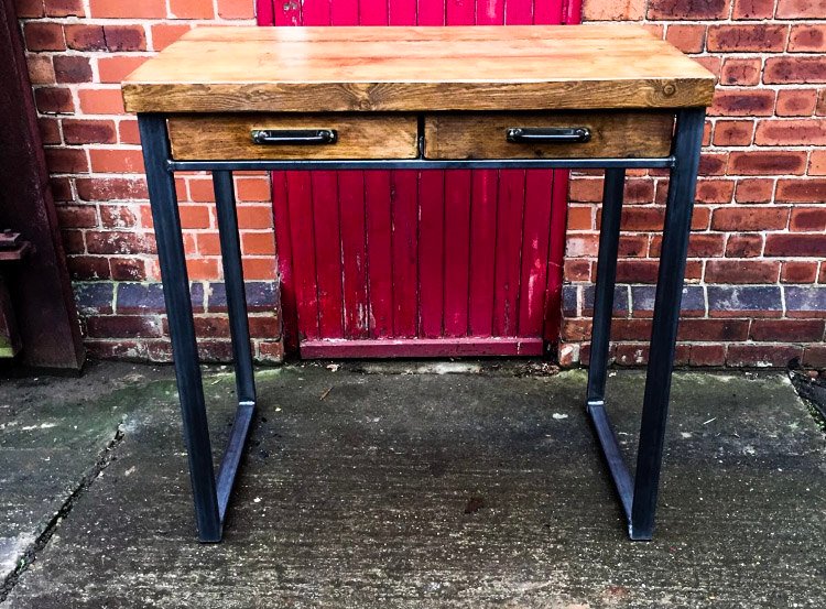 SVEINN (Tall) - Handmade Industrial Chic Reclaimed Wood Office, Kitchen Table w/ 4 Drawer and Steel Boxed legs | Hand & Craft Furniture