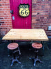 MANNBOO - USA Handmade Canandian Red wood Table with Cast Iron Leg NY City detailing Cafe Bar Restaurant. Custom Made to Order.