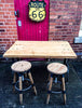 MANNBOO - USA Handmade Canandian Red wood Table with Cast Iron Leg NY City detailing Cafe Bar Restaurant. Custom Made to Order.
