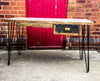 GORSIMI (2 Drawer) - Handmade Industrial Chic Desk with Reclaimed Wood and Polished Steel Top and Hairpin Legs Desk | Hand & Craft Furniture