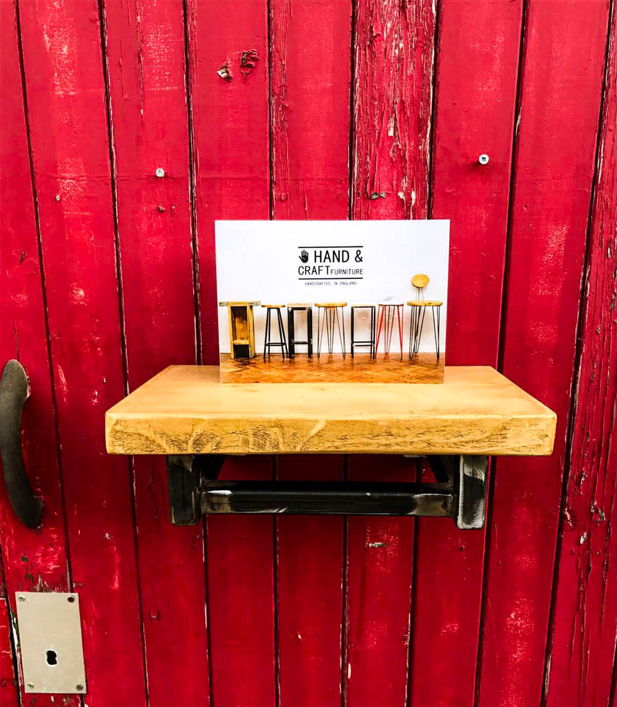 BOK - Handmade Industrial Chic Reclaimed Danish Oil Shelf with Hanging Rail and Steel Bracket | Hand & Craft Furniture