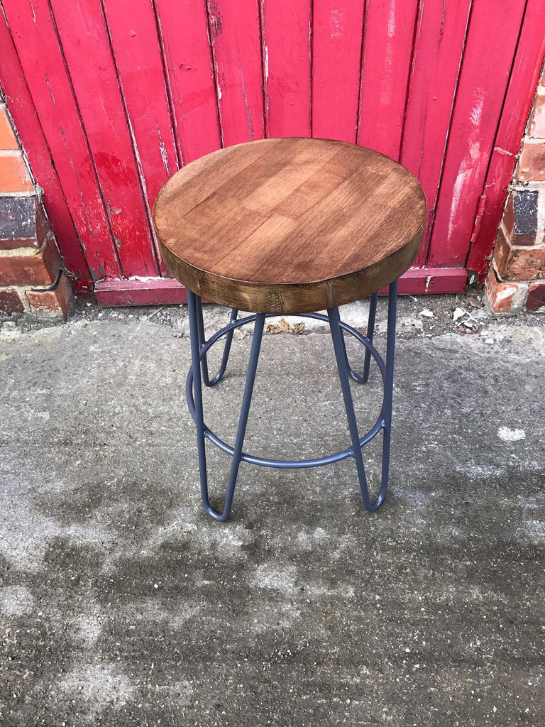 KONA - Medium Royal Blue Prime Reclaimed Wooden stools with Hairpin legs - Made to Order - Other Colours available