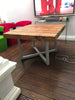 FERSKEYTTR (Small Cross) - Handmade Industrial Chic Reclaimed Railway Sleeper Square Table. Cafe Bar Restaurant. Custom Made to Order.