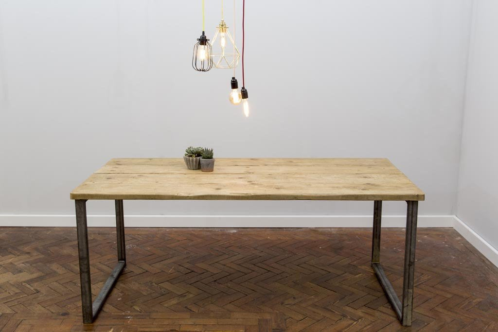 RIKR (Standard) - Handmade Industrial Chic Reclaimed Wood with Steel Legs Table. Cafe Bar Restaurant. Custom Made to Order.