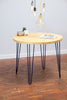 ANGAN - Handmade Reclaimed Round Hairpin Leg Table finished in Yacht Varnish with Cobalt Blue powder coating. Made To Order
