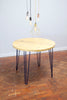 ANGAN - Handmade Reclaimed Round Hairpin Leg Table finished in Yacht Varnish with Cobalt Blue powder coating. Made To Order