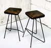 Brooir Angled  - Brother Handmade Reclaimed Wooden Stool with powder coated Round bar angled out steel legs  Made to Order