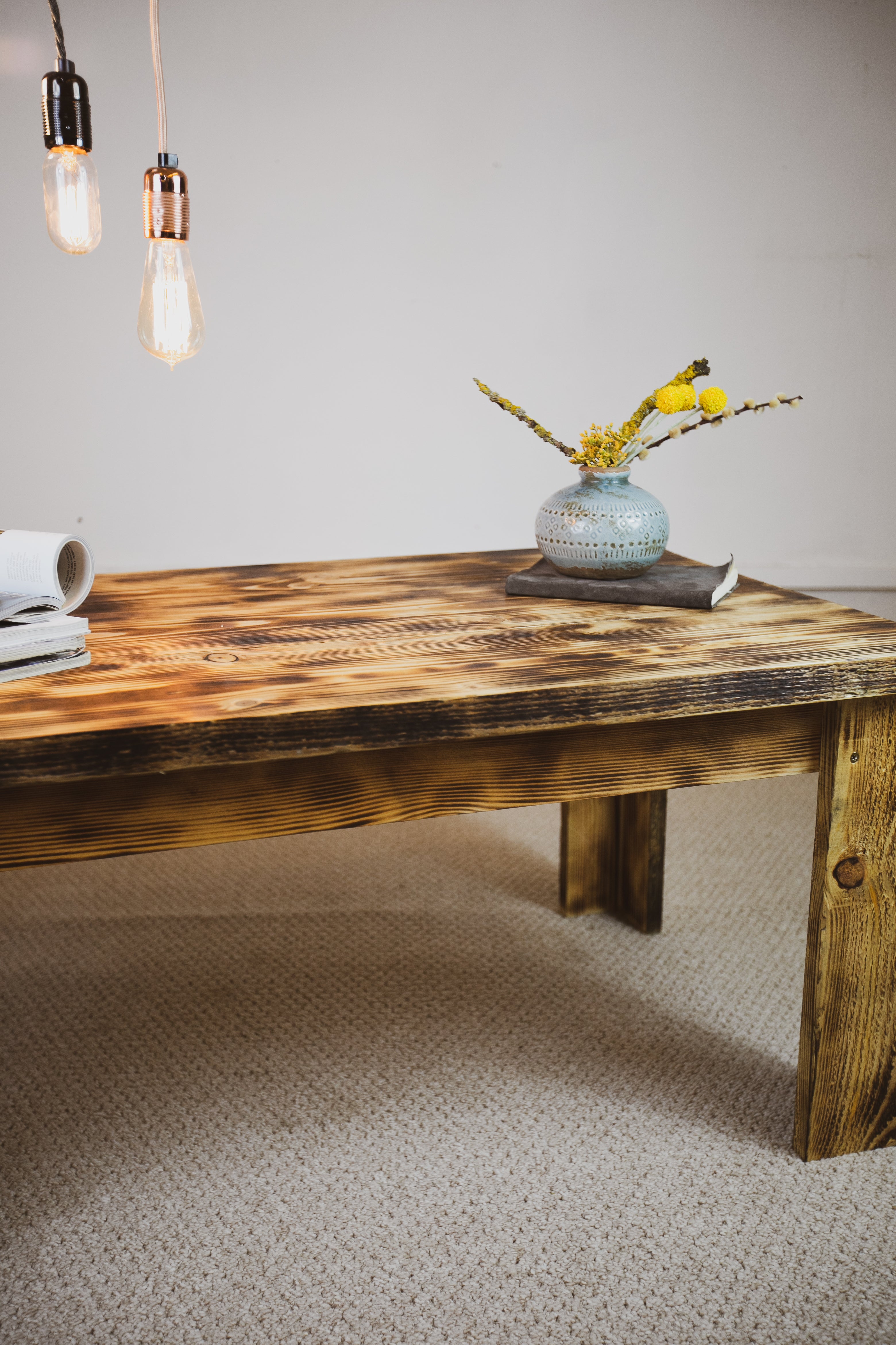 Reclaimed Burnt wooden coffee table Wells Sons