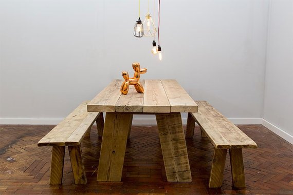 RAMMLIGR (Set) - Handmade Reclaimed Dining table with 2 benches Set - Handmade to Order