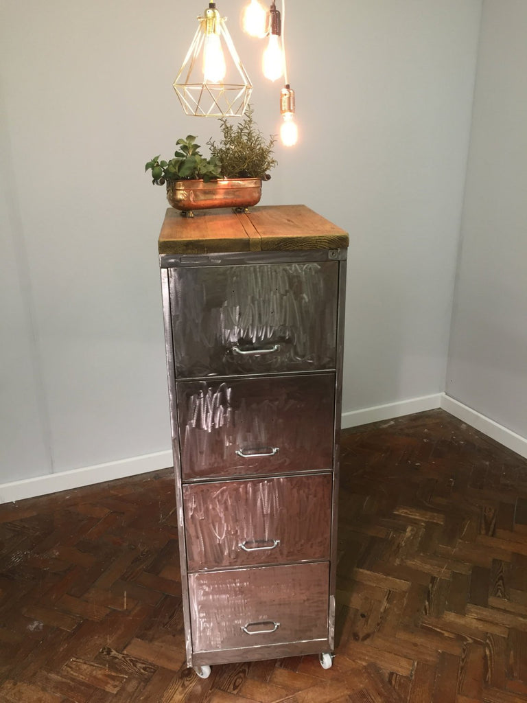 SKINA - Super cool Vintage steel filing cabinet is 1960's with a Reclaimed Wood Top. Custom Made Order.