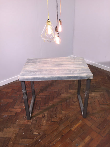 LYSA (Medium) - Handmade Industrial Chic Reclaimed Grey Wash Wood & Steel Middle Table with Steel box section legs | Hand & Craft Furniture