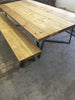 LENGO (Set) - Handmade Industrial Chic Reclaimed Wood w Steel Chevron Style Legs Table with matching bench Cafe Bar Restaurant.