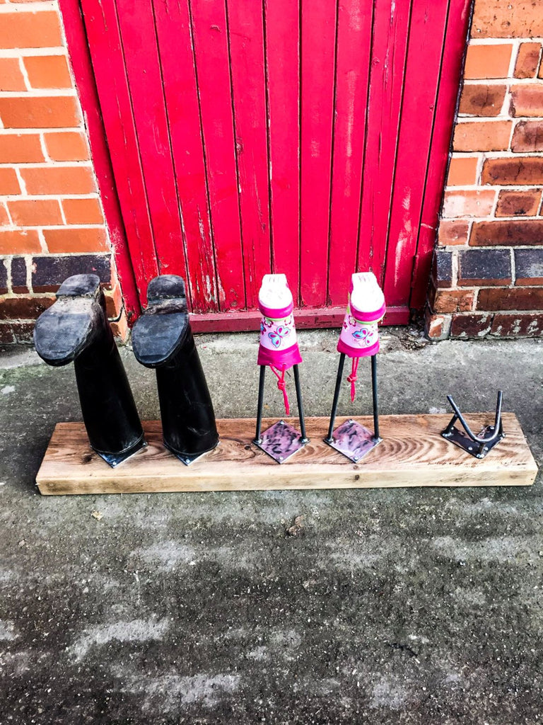 SKOR (2) - Hand Made Reclaimed wood and hairpin Boot / Welly rack Indoor or outdoor use.