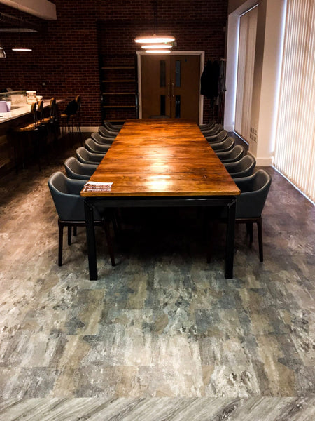 KAPPI - Handmade Reclaimed Dark Oak in Clear Laquered Table w Floating Box Legs Boardroom, Restaurant, Banquet, Dining Table Made To Order