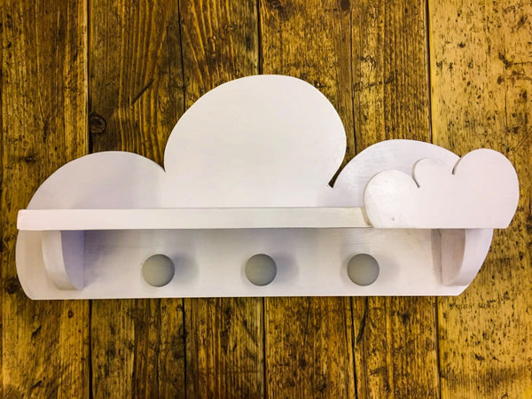 Litlauss - Colourless Reclaimed Wooden Children's Bedroom Cloud Shelf 3 hooks | Hand & Craft Furniture
