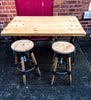 MANNBOO - USA Handmade Canandian Red wood Table with Cast Iron Leg NY City detailing Cafe Bar Restaurant. Custom Made to Order.