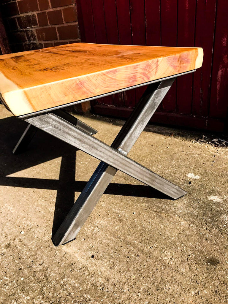 NATTURA (Cross) - X Chromed Steel Box Legged Live Edge Coffee Table - Cafe Bar Restaurant Home Lounge | Hand & Craft Furniture