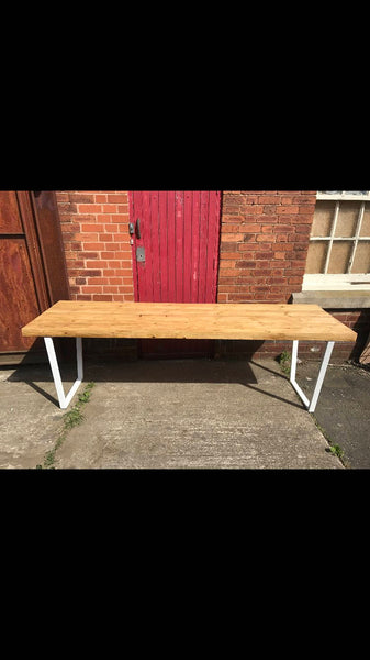 RIKR (Trapezium) - Handmade Industrial Chic Reclaimed Wood with Trapezium Steel Legs Table. Cafe Bar Restaurant. Custom Made to Order.