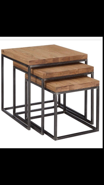 Trio set Handmade Industrial Chic Reclaimed Wood with Steel Legs Table. Cafe Bar Restaurant. Custom Made to Order.