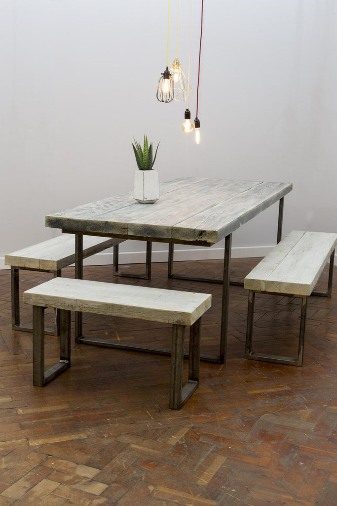 SENN (Table) - Handmade Industrial Chic Reclaimed Wood and Steel Legs Table. Cafe Bar Restaurant.