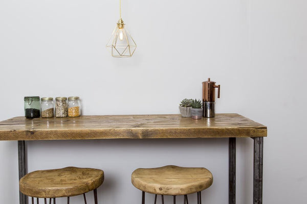 GINNREDIN - Handmade Industrial Chic Reclaimed Wood and Steel Legs Hig Poser Table. Cafe Bar Restaurant. Custom Made to Order.