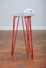 DOTTIR - Handmade Reclaimed Stainless steel Lipped seated Stool with Red Hairpin legs Made to Order